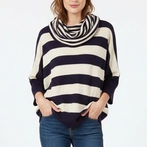 Between Me & You Striped Cowl Neck Dolman Sleeve Sweater M Navy Cream